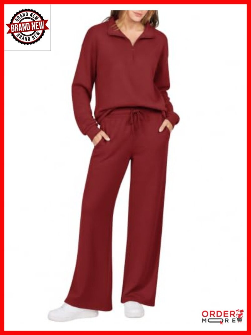 Ekouaer 2 Piece Lounge Set Half Zip Top Wide Leg Pants Travel